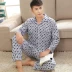 Bộ đồ ngủ bằng vải cotton cho nam trung niên mùa xuân và mùa thu mùa đông Áo len trung niên XL bộ đồ ngủ cotton dài tay đồ bộ nam mặc nhà Nam giới