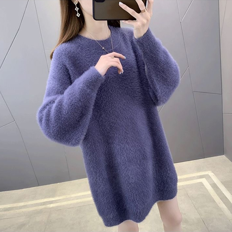 Plus Size Thickened Mink Velvet Sweater for Women, Mid-Length 100kg Loose Knit Top for Chubby Women