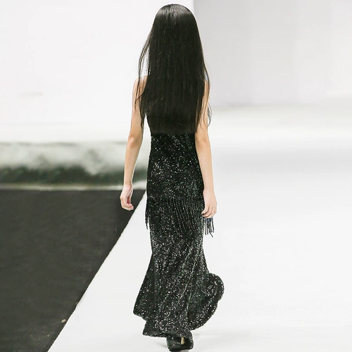 Детское платье, черный модный костюм, подходит для подростков, крой «рыбий хвост»