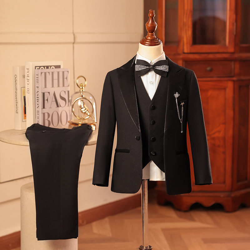 Boy Suits Suit Gown Black Children Walking Show Host Piano Playing Minor West Suit Handsome Inn Wind Winter-Taobao
