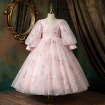 Childrens dress girl princess dress 2021 foreign flower girl wedding dress pink girl catwalk piano costume