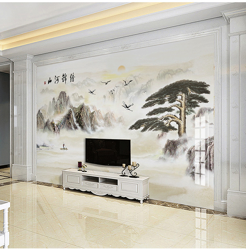 tivi samsung 70 inch 3D hiện đại mới Trung Quốc mực phong cảnh bức tranh đá cẩm thạch hình nền phòng khách 5D TV hình nền bức tranh tường liền mạch - TV giá tivi samsung 55 inch