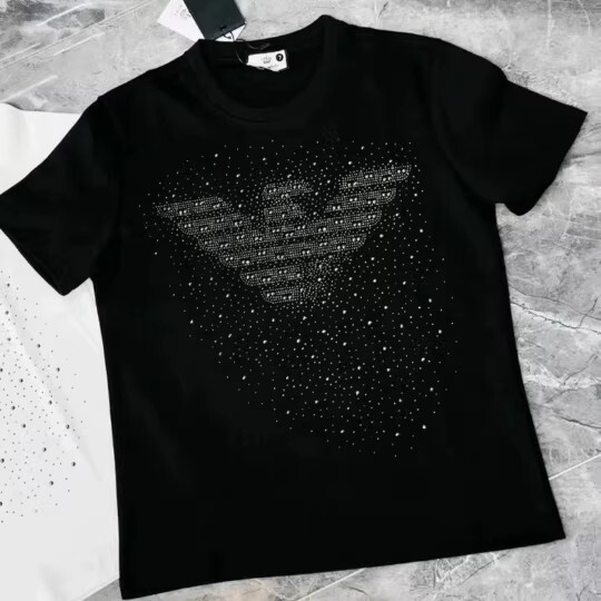 Summer New Style Starry Rhinestone Trendy Brand Loose Short-Sleeve T-Shirt for Men, American Retro Casual European High-End Top T-Shirt