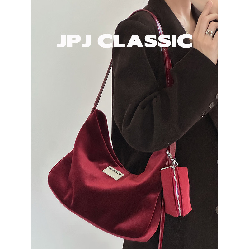 jpjclassic new velvet underarm bag, women's shoulder crossbody commuter bag, versatile small tote bag.