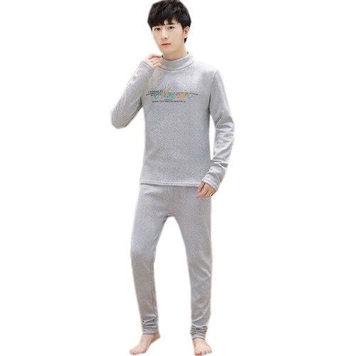 Удерживающее тепло флисовое нижнее белье, футболка для школьников, термобелье, комплект, увеличенная толщина, подходит для подростков, высокий воротник