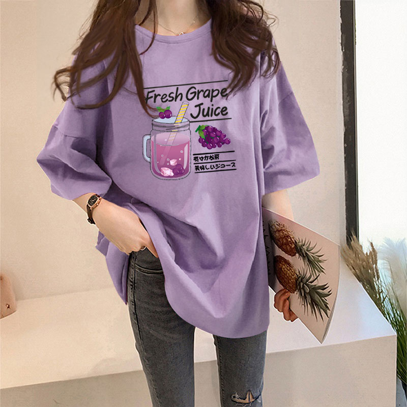 1077#Purplewhite T-shirt female Short sleeve ins Foreign style summer 2021 new pattern Korean version easy Versatile Best friend jacket tide