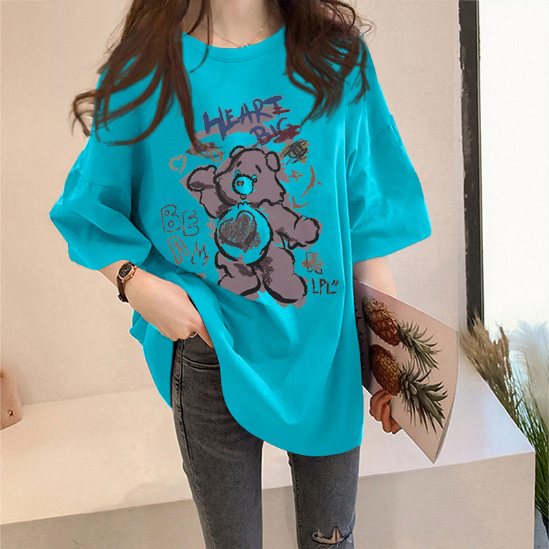 1059 Lake Bluewhite T-shirt female Short sleeve ins Foreign style summer 2021 new pattern Korean version easy Versatile Best friend jacket tide