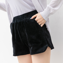 High waisted shorts women wear autumn 2019 new leisure Korean loose woolen gold velvet autumn and winter wide leg pants