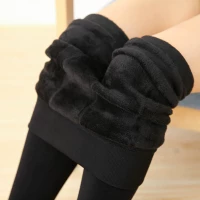 Mùa thu quần legging dày cộng với nhung mặc size lớn quần eo cao màu đen chân quần quần ấm mùa đông quần sooc đùi