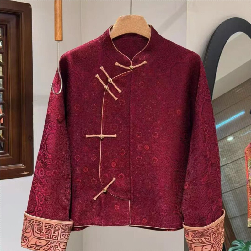 Wine Red, Elegant, Diagonal Collar Top