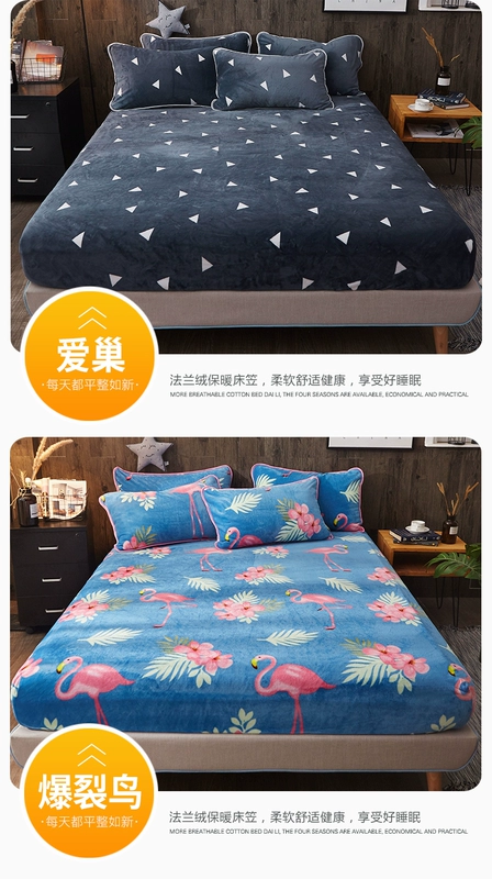 Giường flannel dày đơn trải giường lông cừu san hô 1,5 / 1,8m mùa đông cộng với trải giường nhung Ga chun và ga phủ