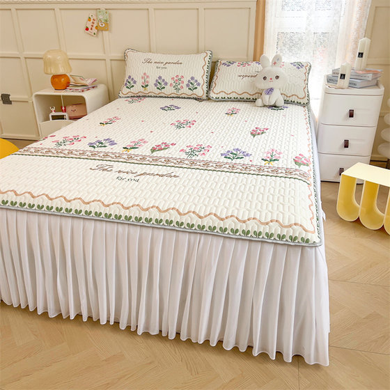 2024 Summer Ice Silk Latex Bedskirt Single Piece Class A Air-conditioned Soft Seat with Skirt Princess Style Floor-standing Bedspread Cover