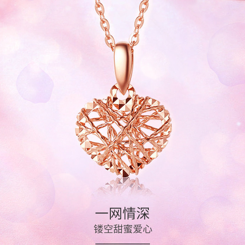 18K gold necklace woman's new loving rose gold heart-shaped collarbone suit AU750 color gold pendant female Valentine's Day