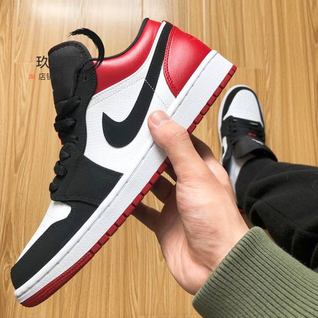 AirJordan1LowAJ1 ສີດໍາ toe ສີດໍາແລະສີແດງເກີບບ້ວງຕ່ໍາສຸດ 553558-116