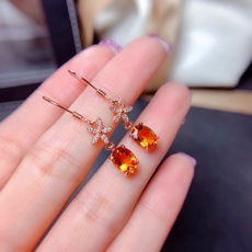 Серьги 天然黄水晶耳坠女晶体干净颜色好925银镀18k金镶嵌支持检测