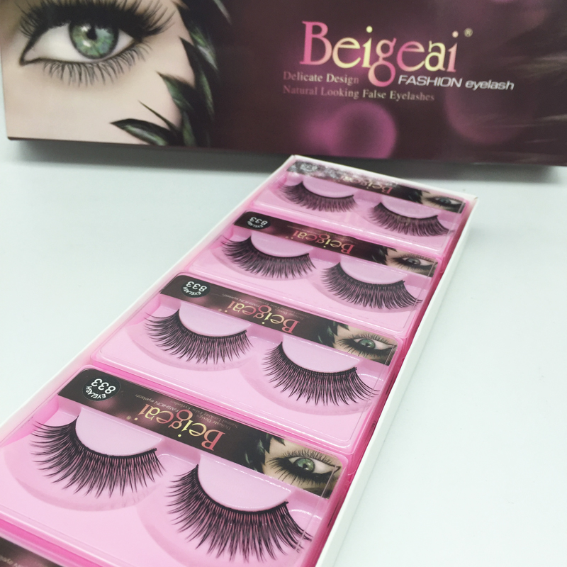 Beige AI 833 handmade realistic false eyelashes natural nude makeup thick front short back long cotton thread stalk simulation eyelashes