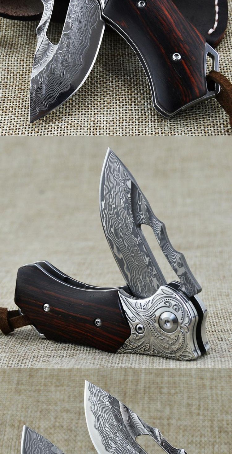Damascus dao gấp hoa văn rèn dao thép cầm tay dao ngoài trời dao đa năng dao câu cá - Công cụ Knift / công cụ đa mục đích