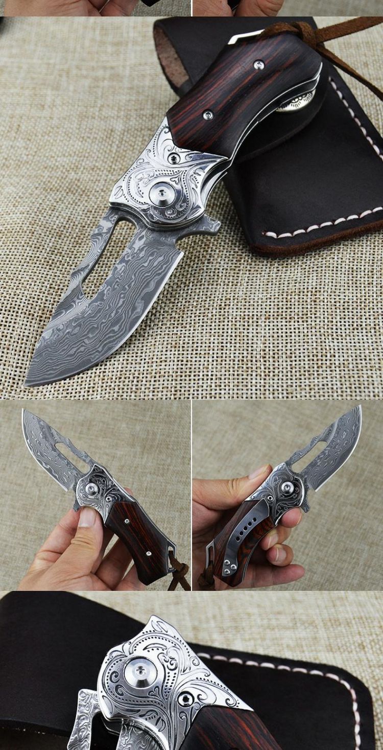 Damascus dao gấp hoa văn rèn dao thép cầm tay dao ngoài trời dao đa năng dao câu cá - Công cụ Knift / công cụ đa mục đích