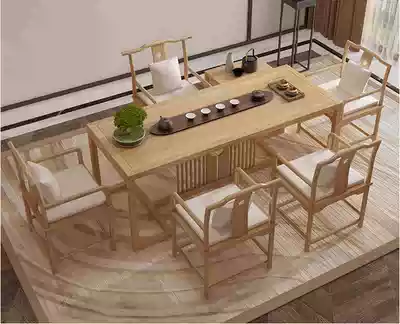 New Chinese Zen log tea table and chair combination simple living room coffee table kung fu tea table solid wood reception tea table and chair