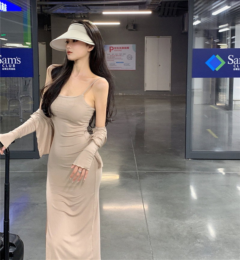 Pure sweet baby puffy fork sexy hanging dress woman summer wearing high waist middle and long piece of hips skirt