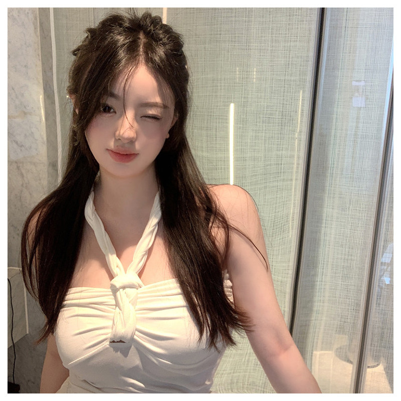 Hanging Neck Harness Vest Woman Summer Design Sensation Small Crowd Sexy Hot Girl Short Outside Wearing Inner Hitch Blouse Blouse Summer-Taobao