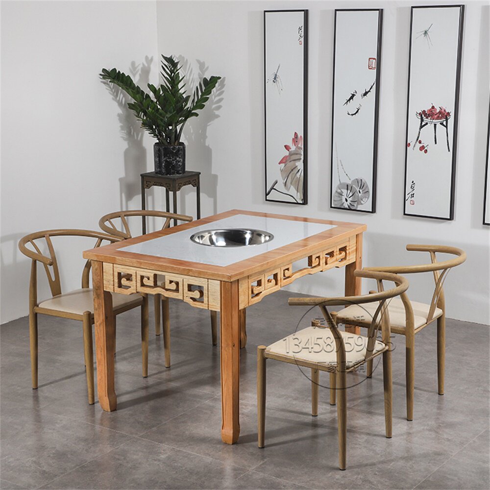 Rectangular carved marble hot pot table and chair combination hot pot restaurant malatang string incense leisure farm hotel commercial