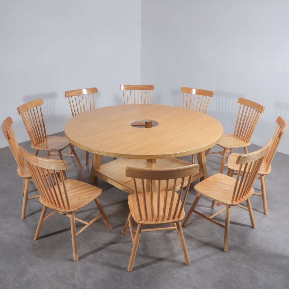 Log modern simple round hot pot table and chair combination commercial restaurant hot pot restaurant hotel leisure farm home multiplayer