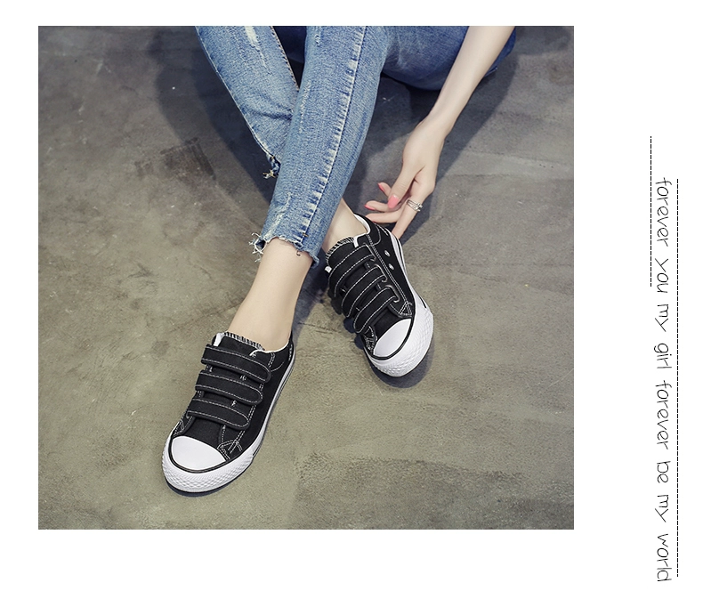 Mùa thu mới Giày vải Velcro nữ phẳng đáy hoang dã Học sinh Hàn Quốc màu rắn Giày gió retro giày retro
