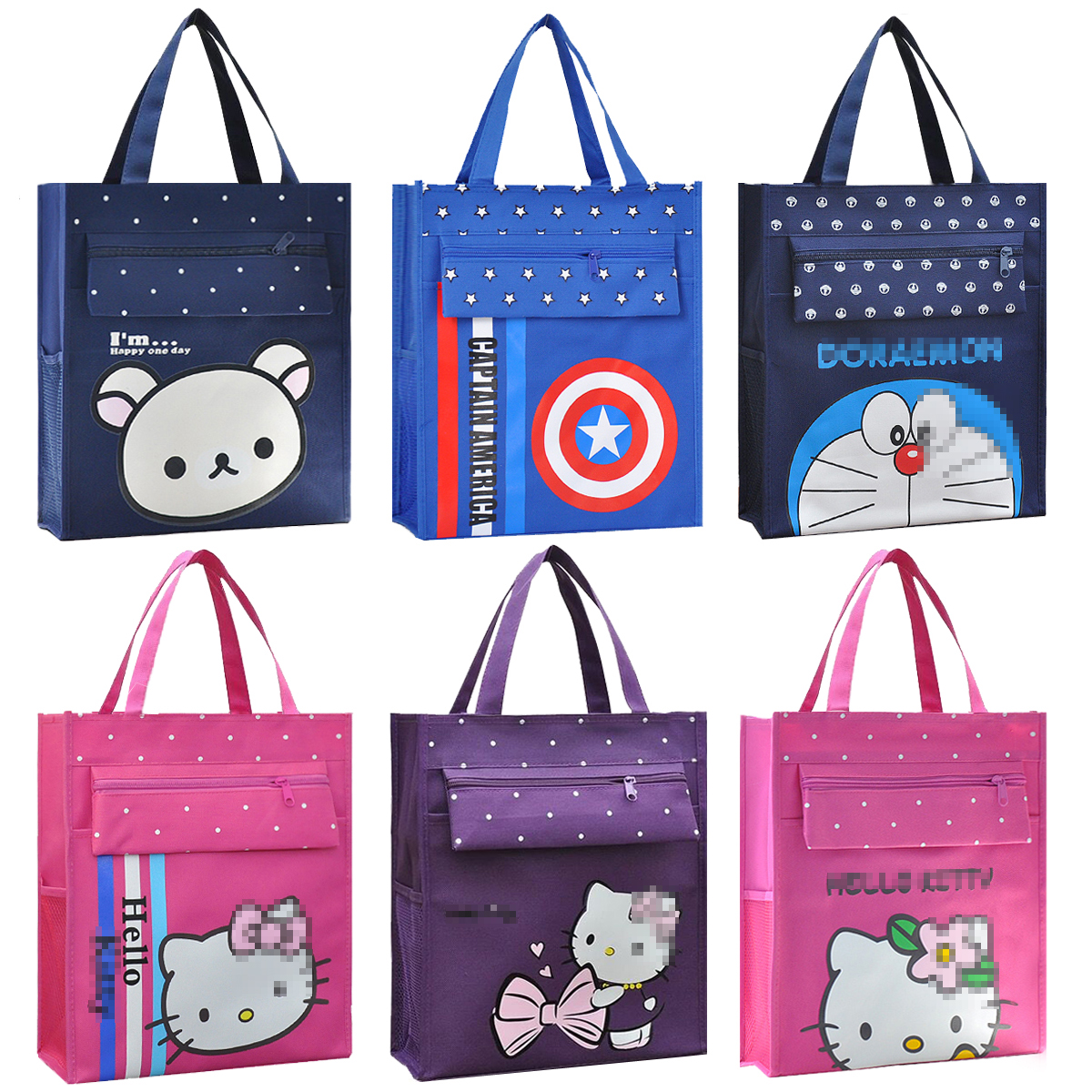 The new Korean version of the cartoon canvas handbag tutorial tutoring bag waterproof carry bag A4 file bag student zipper book bag