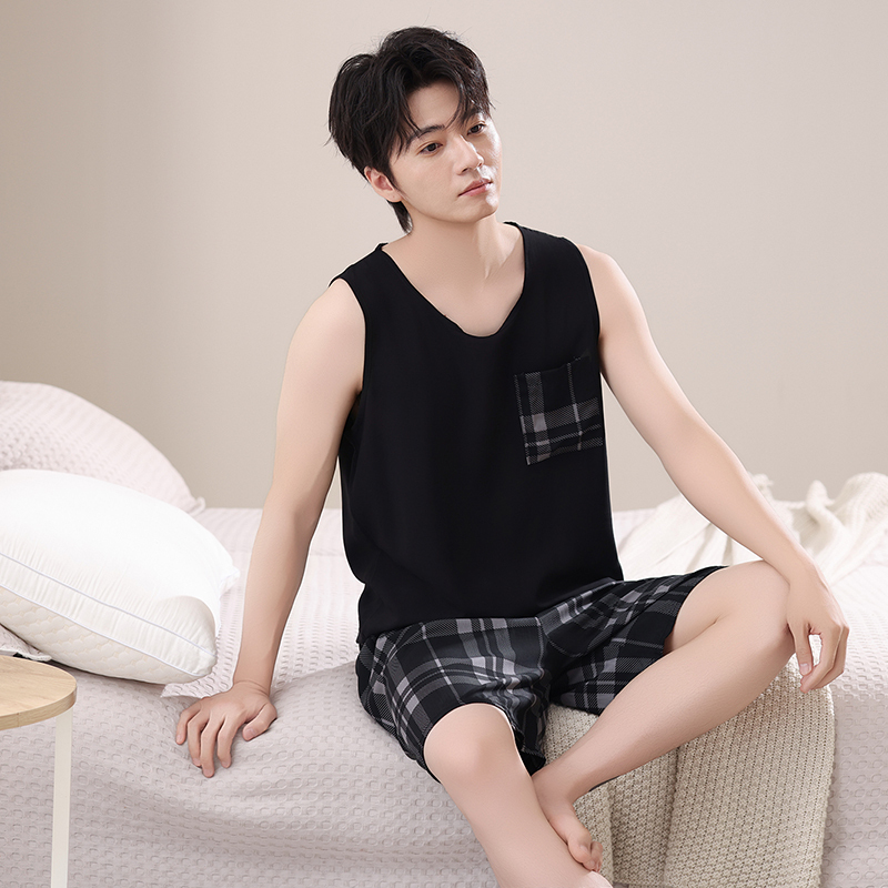 Youth Cotton Silk Pajamas Men's Summer Thin Sleeveless Vest Shorts Suit Loose Large Size Casual Home Wear Set Youth Cotton Silk Pajamas Men's Summer Thin Sleeveless Vest Shorts Suit Loose Large Size Casual Home Wear Set