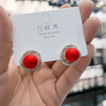 S925 sterling silver needle temperament red pearl earrings high-end earrings design round face earrings 2020 new trend