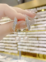 2022 new trendy s925 sterling silver needle temperament pearl earrings womens high-end tassel earrings autumn and winter earrings