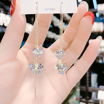 2021 New Tidal Tassel Earrings Long Diamond Butterfly Ear Wire Super Flash Temperament Personality Joker Face Thin Earrings