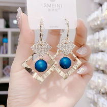 925 silver needle high-quality geometric diamond-shaped red pearl earrings 2020 new trendy Korean temperament net red earrings