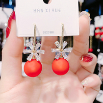 New year red pearl earrings Korean temperament senior earrings 925 sterling silver needle light luxury small net red ear ornaments