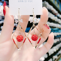 Personality geometric diamond-shaped super flash ball earrings Korean temperament Net red ear ornaments fashion versatile earrings round face thin