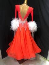 National Standard Dance Competition Dress Sky Silk Morden Dance in Ostrich Wool Waltz Performance Suit Imported Tiansilk Dress Plus Drill