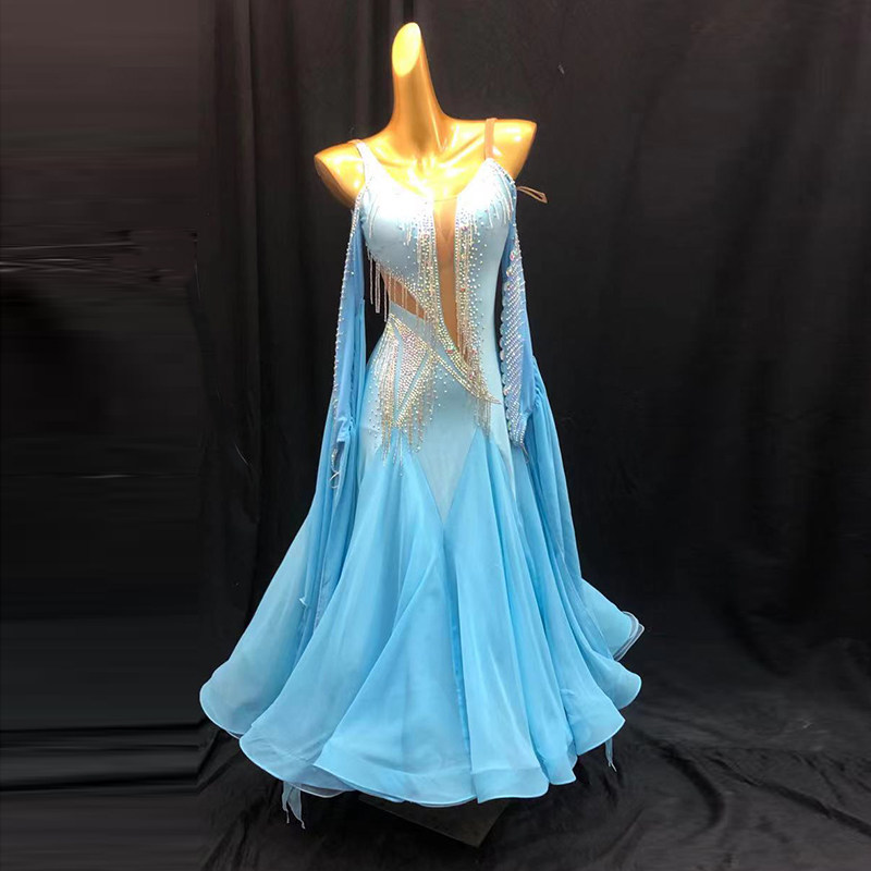 Imported snow textile Modern dance skirt bead waltz performing in national standard dance performance suit friendly dance skirt