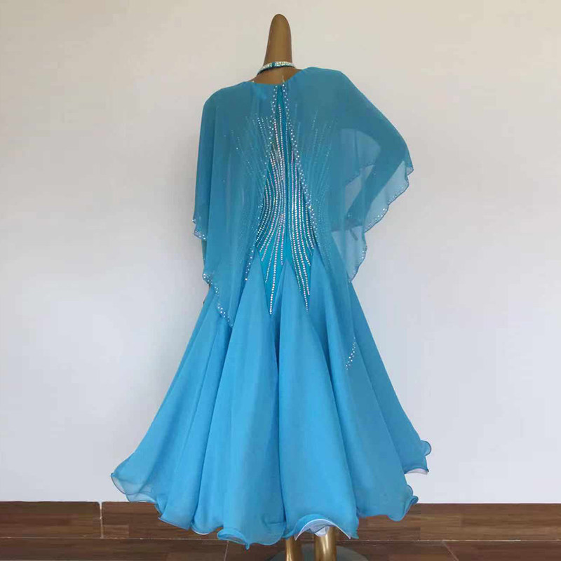 Morden dance contest dress Waltz acting Shoulder Waltz Performance Suit Plus Drill dress with liner Long dress