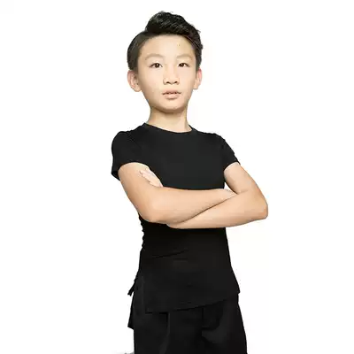 Toddler boy Latin dance T-shirt short sleeve summer dress on both sides split training uniforms