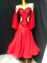 High-end Tencel national standard dance competition skirt imitation Austrian diamond modern dance costume large swing skirt ballroom dance performance costume lantern