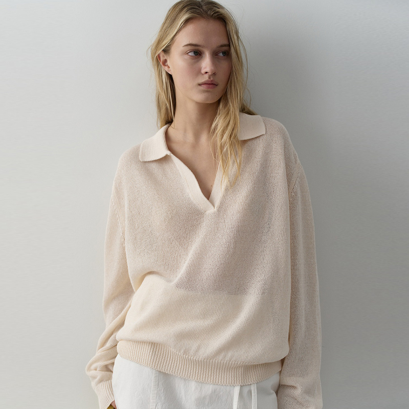 Facade Pattern Knitwear Women's Spring/Summer New Loose Lazy Style High-End Feel Open Collar Sweater Top