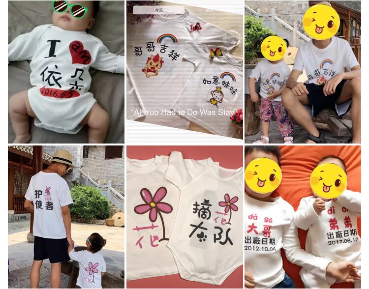 Quần áo cotton bố mẹ tùy chỉnh cho bé ba hoặc bốn chiếc áo thun dài tay mùa thu anh trai em trai quần áo gia đình đẹp