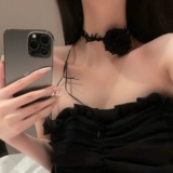 Ретро ожерелье с розой в составе, чокер, цепочка до ключиц, горный чай, в стиле панк, xэллоуин