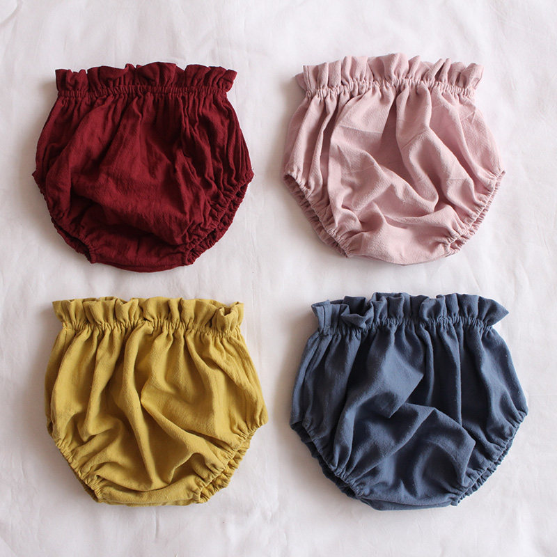 Infant petal waist big PP shorts outer wear high waist pants pure cotton imitation linen summer clothes baby