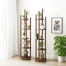 All solid wood green flower stand Chinese living room balcony shelf flower decoration shelf multi-layer bonsai flower pot