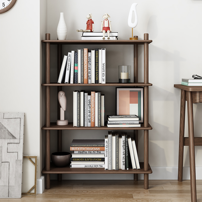 Bookshelf rack floor-to-ceiling living room display rack bedroom storage rack home multi-layer simple office solid wood bookcase