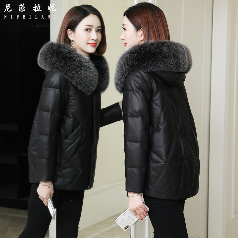 Henning leather clothes woman genuine leather down jacket short 2021 new even cap plus suede thickened mother sheep fur coat
