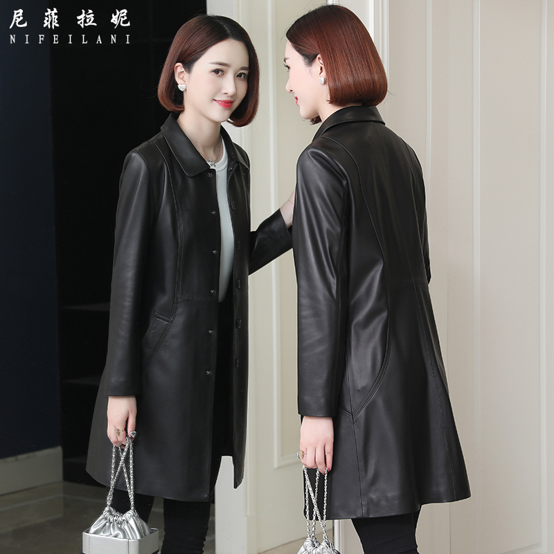Real leather dress Women's medium long version 2022 new large size Size Fashion Fashion Windjersey Sheep Leather Mother Leather Jacket Jacket