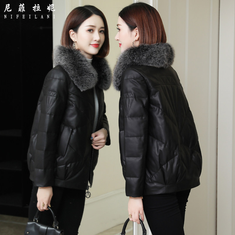 Clear Barn Handling Genuine Leather Down Clothing Woman Short style Winter Plus Suede Thickened Leather Heining Sheep Leather Jacket Leather Grass Jacket